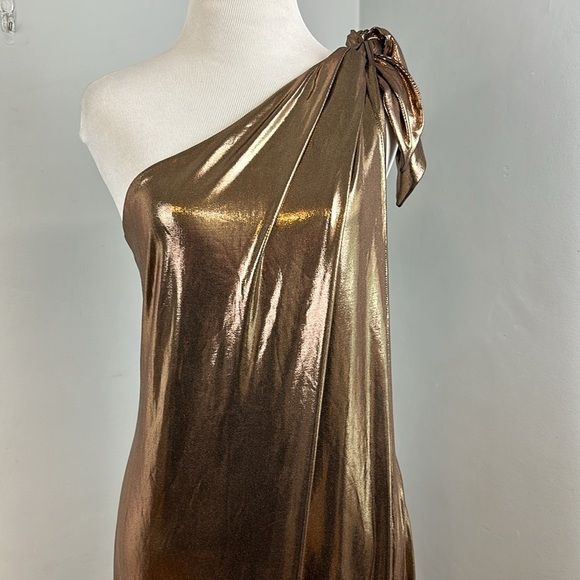 Unique Vintage Bronze One-Shoulder Dress - Picture 8 of 12